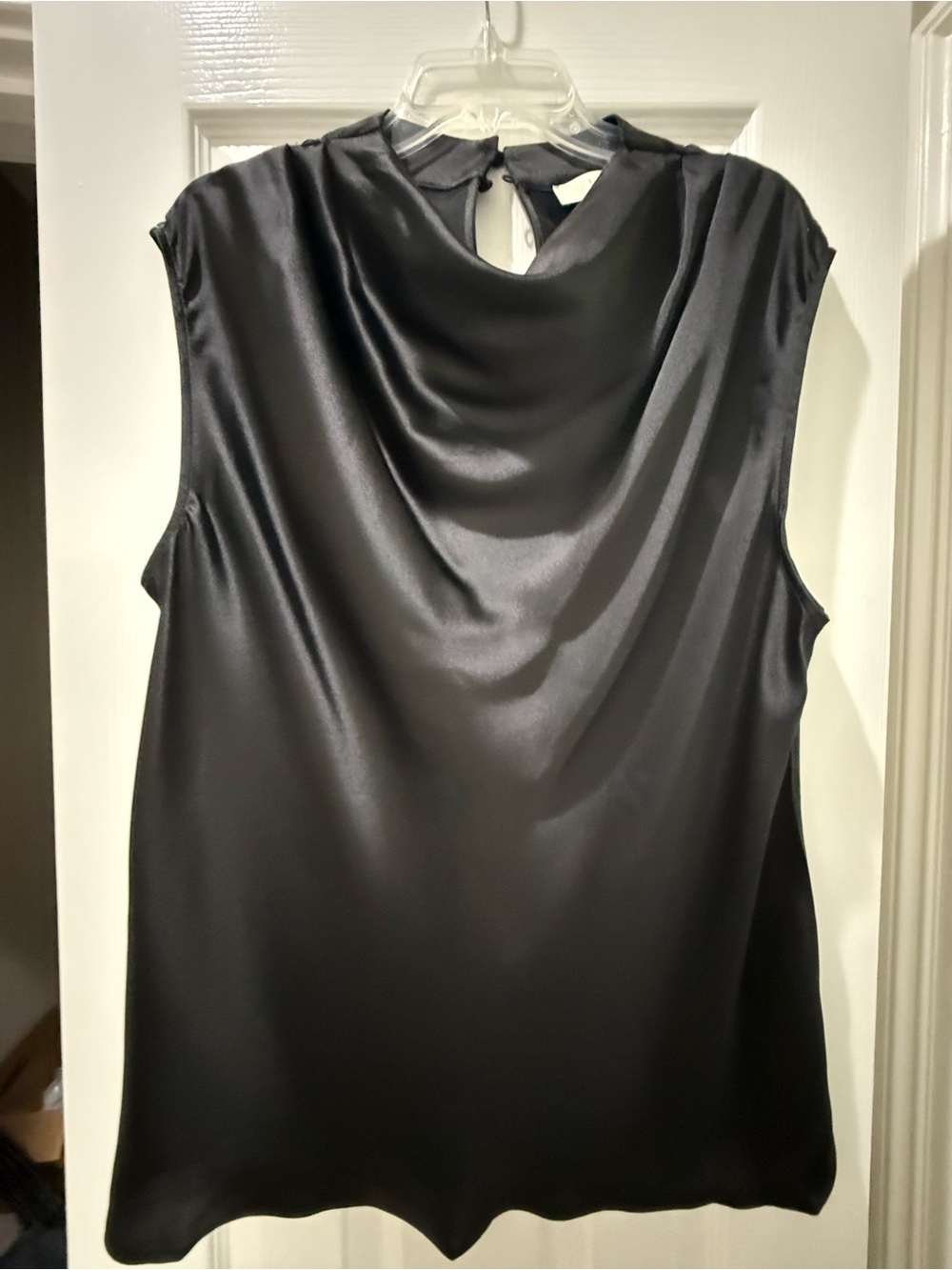 LOFT Black Satin Cowl Neck Sleeveless Top